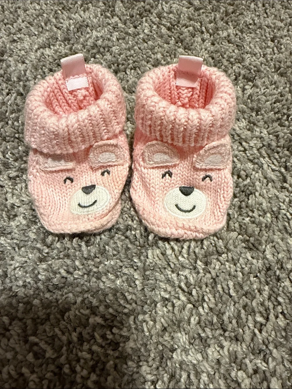 Pink Knit Bear Baby Booties